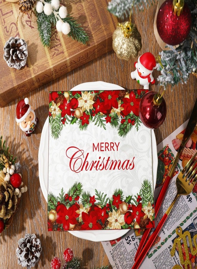 JarThenaAMCS مناديل ورقية من JarThenaAMCS، 50 قطعة، بتصميم زهور البوينسيتيا وكرة عيد الميلاد، للاستخدام مرة واحدة، مثالية لحفلات الشتاء - Image 3